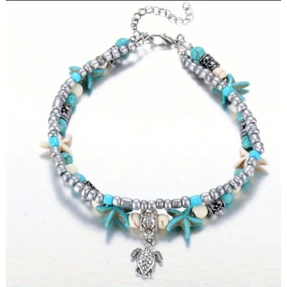 Bohemian Style Turtle Shape Pendant Anklet Stackable Barefoot Beach Ankle Bracel - Picture 3 of 5